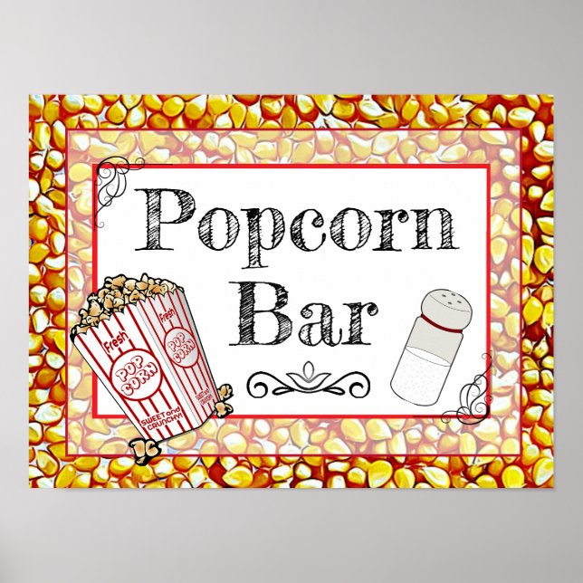 Popcorn Bar Bröllop eller Baby Shower Skylt Affisc (Framsidan)