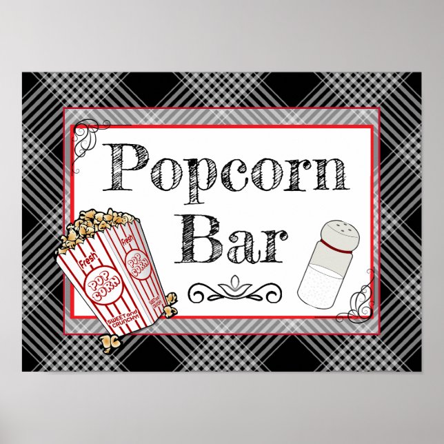 Popcorn Bar Bröllop eller Baby Shower Skylt Affisc (Framsidan)