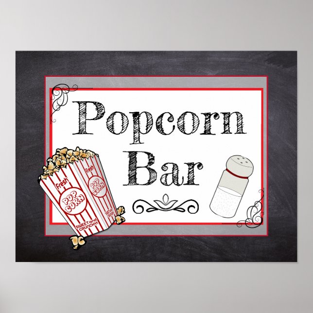 Popcorn Bar Bröllop eller Baby Shower Skylt Affisc (Framsidan)