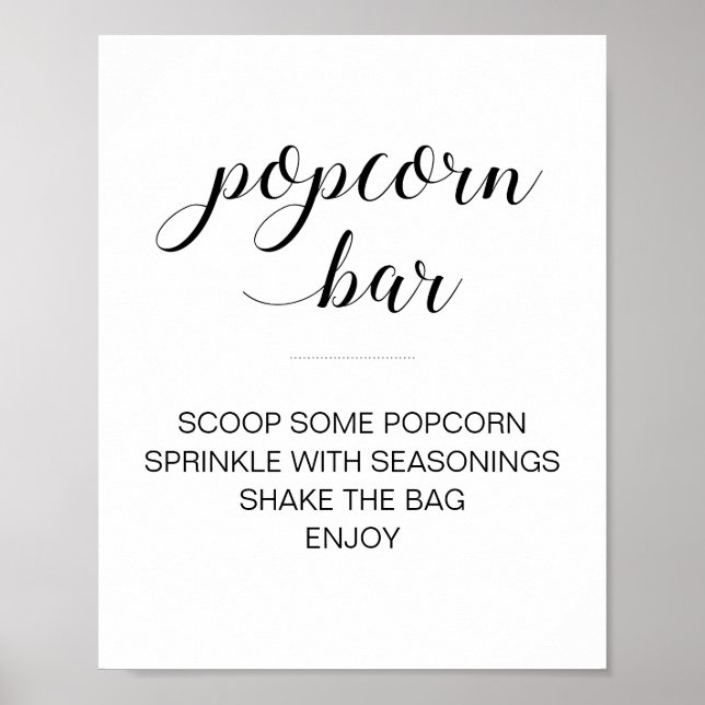Popcorn Bar Elegant Svart Vitt Script Bröllop Poster (Framsidan)
