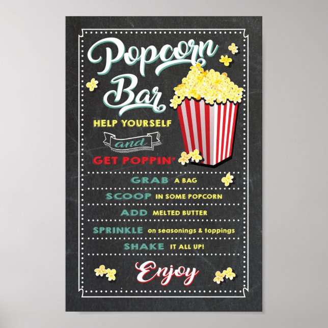 Popcorn Bar Meny Party Skylt (Framsidan)