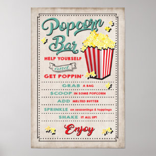 Popcorn Bar Meny Party Skylt