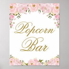 Popcorn Bar Rosa Blommig Bröllopspresent Kort Poster