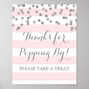 Popcorn Bar skylt Rosa ränder Silver konfetti