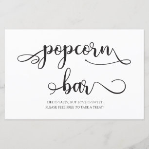 Popcorn Bar Svart Vit Minimalistisk Bröllopsskyl