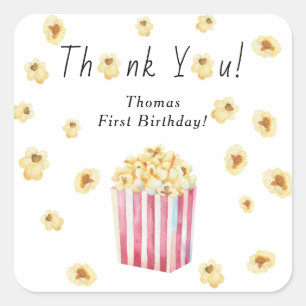Popcorn Barnkalas Tack Fyrkantigt Klistermärke