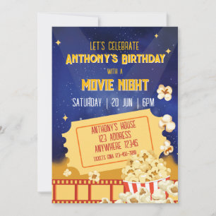 Popcorn & Bio Natt Födelsedag Inbjudningar