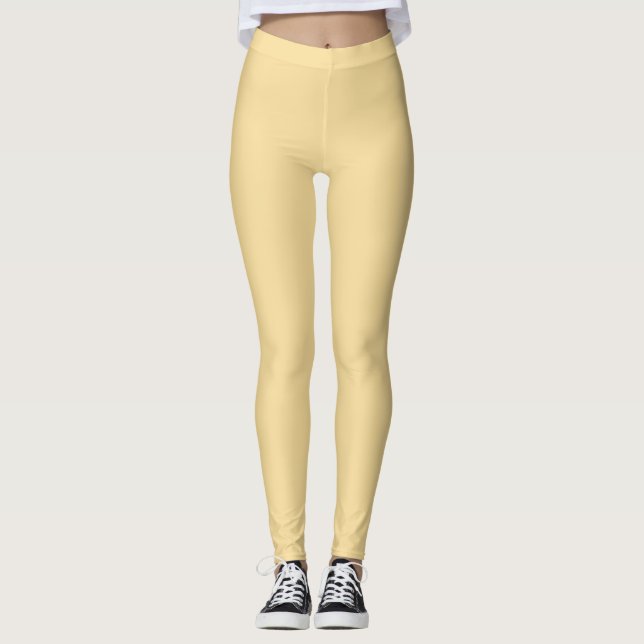 Popcorn Butter Gult Solid Färg Skriv ut Leggings (Framsida)