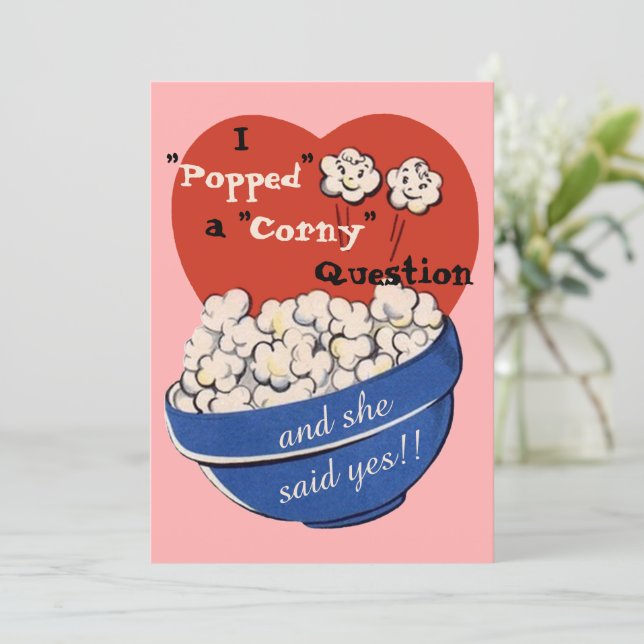 Popcorn Corny fråga, Cute Retro - spara datumet Inbjudningar (Stående Fram)