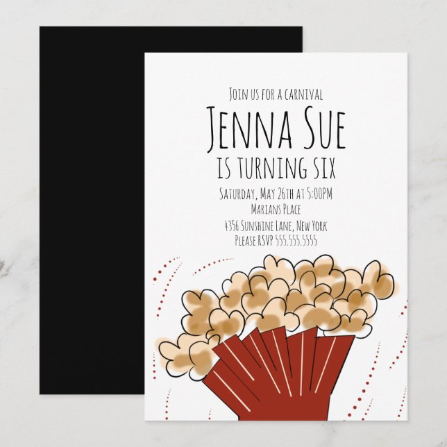 Popcorn Film Utomhusfest Födelsedagsinbjudan Inbjudningar (Fram/baksida)
