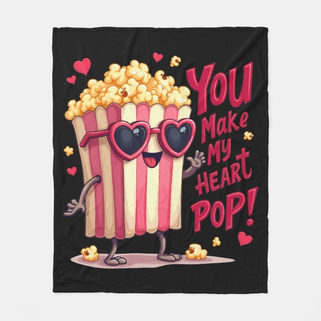 Popcorn Heart Pop Valentine Design Fleecefilt (Framsidan)