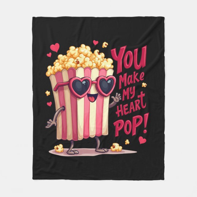 Popcorn Heart Pop Valentine Design Fleecefilt (Framsidan)