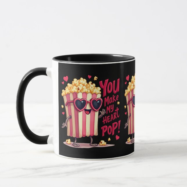 Popcorn Heart Pop Valentine Design Mugg (Vänster)