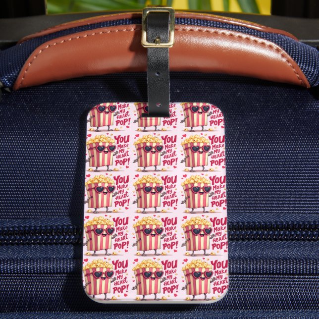 Popcorn Heart Pop Valentinsdesign Bagagebricka (Framsida Insitu 2)
