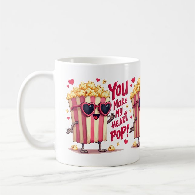 Popcorn Heart Pop Valentinsdesign Kaffemugg (Vänster)