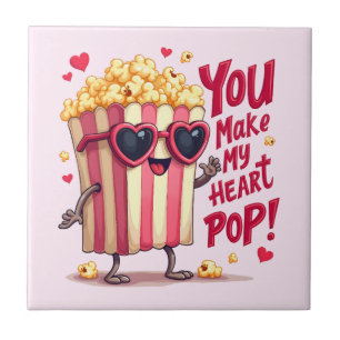 Popcorn Heart Pop Valentinsdesign Kakelplatta