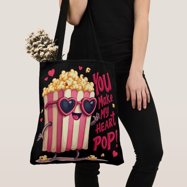 Popcorn Heart Pop Valentinsdesign Tygkasse (Närbild)