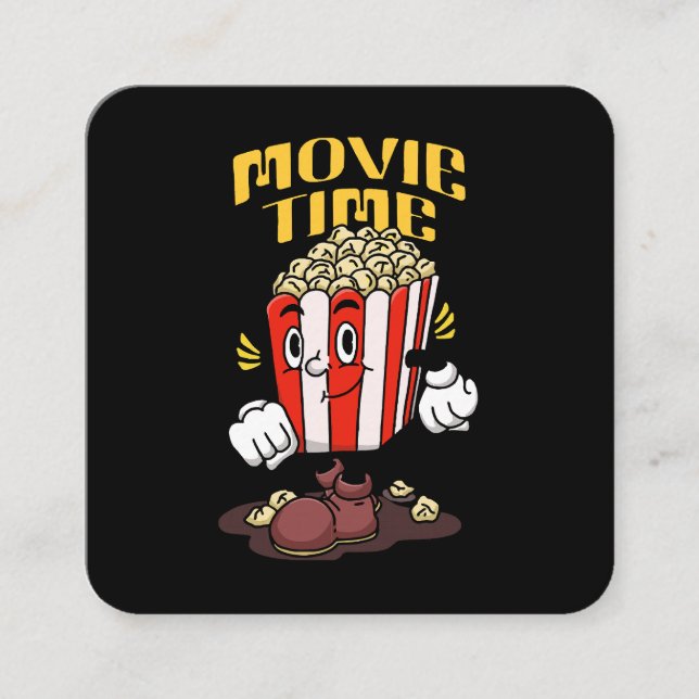 Popcorn Mascot Tecknad Fyrkantigt Visitkort (Framsida)