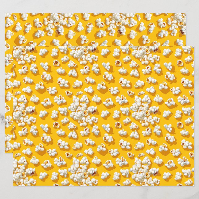 Popcorn Mönster Gult Background Scrapbook Papper (Fram/baksida)