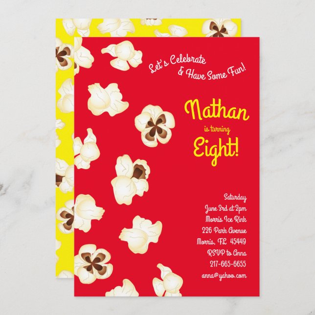 Popcorn Movie Theater Barns födelsedag Party Inbjudningar (Fram/baksida)