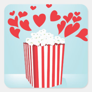 Popcorn och Hjärtan Film Datum Natt Fyrkantigt Klistermärke
