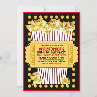 Popcorn och Movie Födelsedagsfest inbjudan