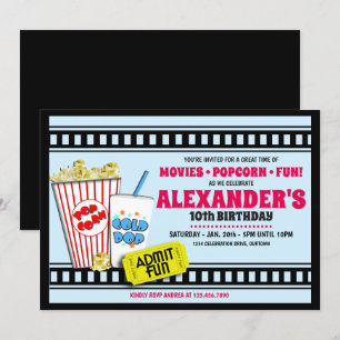Popcorn och Movie Födelsedagsfest inbjudan