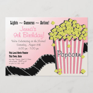 Popcorn och Movie Rosa Inbjudningar