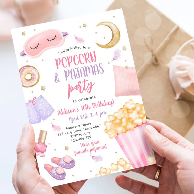 Popcorn Pajamas Sleepover Slumber Party Birthday Inbjudningar (Skapare uppladdad)