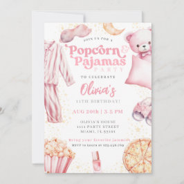 Popcorn Pajamas Sleepover Slumber Party Birthday Inbjudningar
