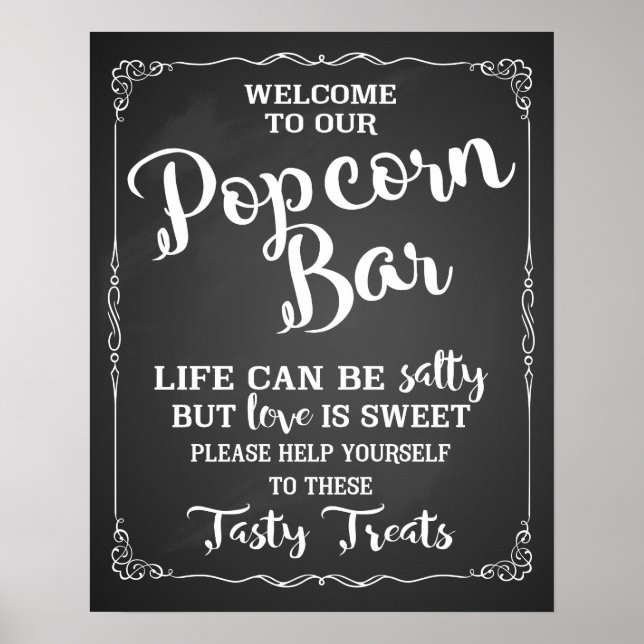 Popcorn Pub bröllop elegant chalkboard Poster (Framsidan)