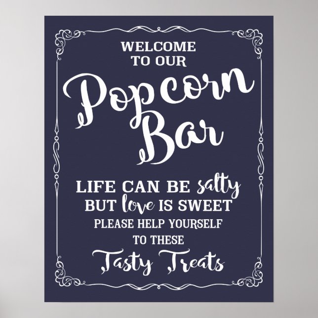 Popcorn Pub bröllop elegant chalkboard Poster (Framsidan)