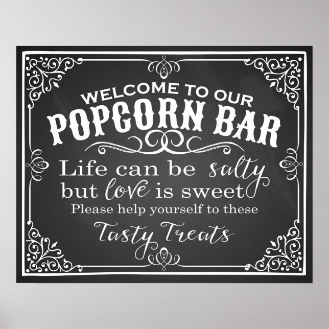 Popcorn Pub bröllop elegant chalkboard Poster (Framsidan)