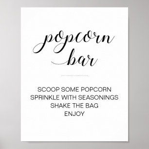 Popcorn Pub Elegant Black White-skript Bröllop Poster