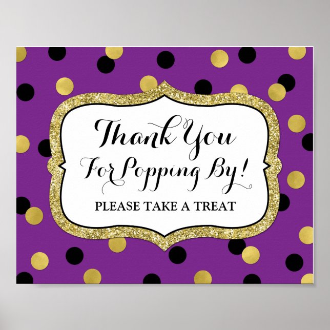 Popcorn Pub Sign Lila Black Guld Confetti Poster (Framsidan)