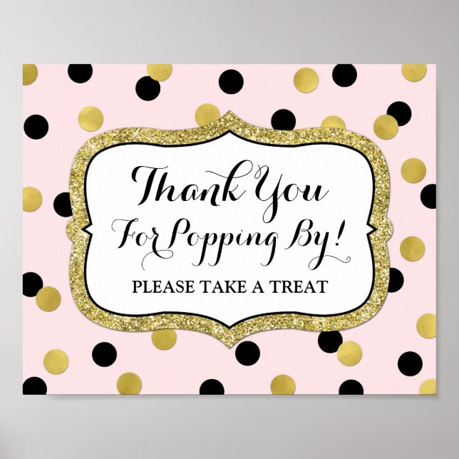 Popcorn Pub Sign Rosa Black Guld Confetti Poster (Framsidan)