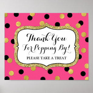 Popcorn Pub Sign Rosa Black Guld Confetti Poster
