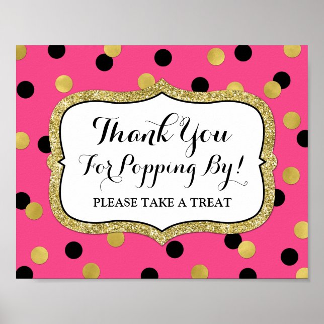 Popcorn Pub Sign Rosa Black Guld Confetti Poster (Framsidan)