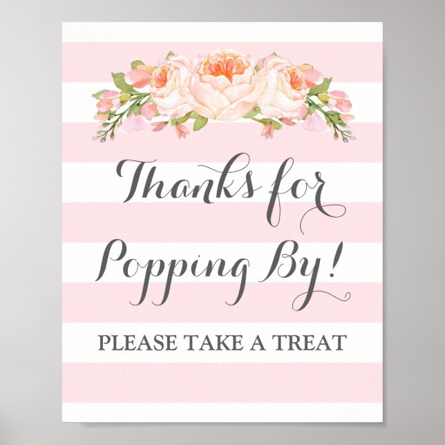 Popcorn Pub Sign Rosa Flowers Rand Poster (Framsidan)