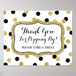Popcorn Pub Sign White Black Guld Confetti Poster