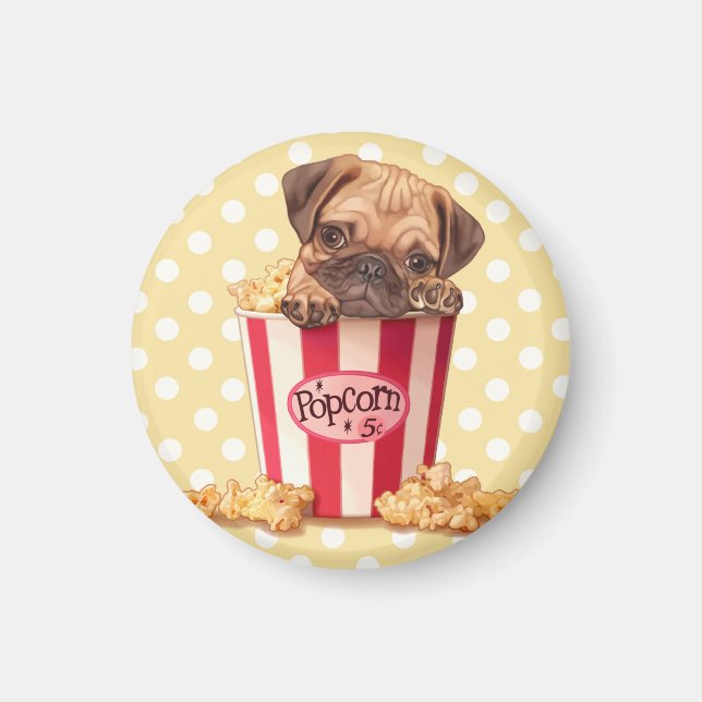 Popcorn Pug Magnet (Framsidan)