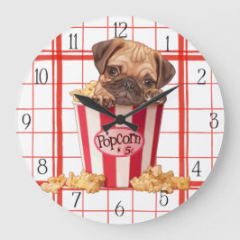 Popcorn pug puppy stor klocka