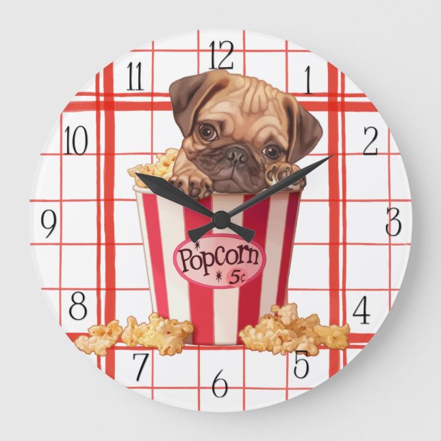 Popcorn pug puppy stor klocka (Framsida)