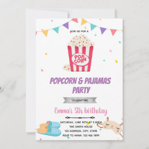 Popcorn-pyjamas-födelsedagsinbjudan Tack Kort