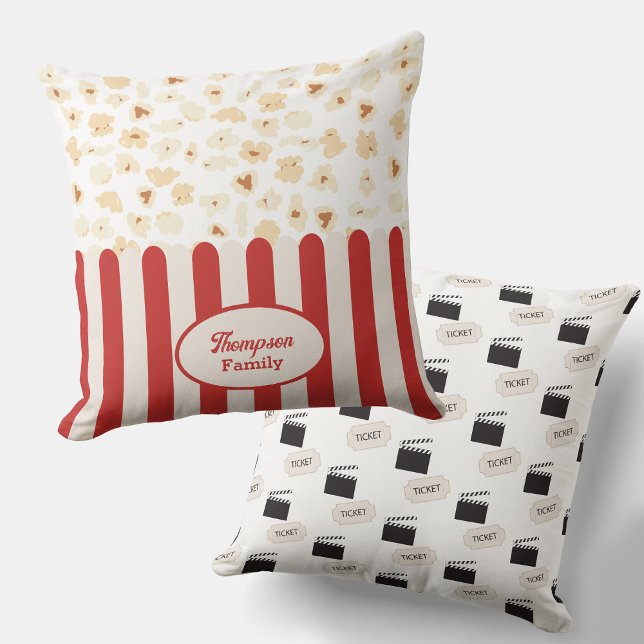 Popcorn Retro Movie Cinema Monogram Kudde (Popcorn Retro Movie Cinema Monogram Throw Pillow)