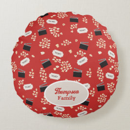 Popcorn Retro Movie Cinema Monogram Rund Kudde