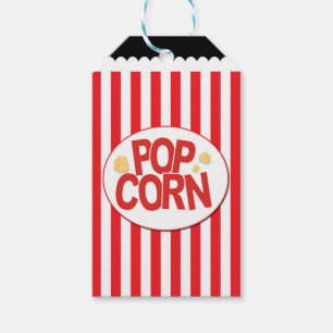Popcorn röd och vit randig biofest presentetikett