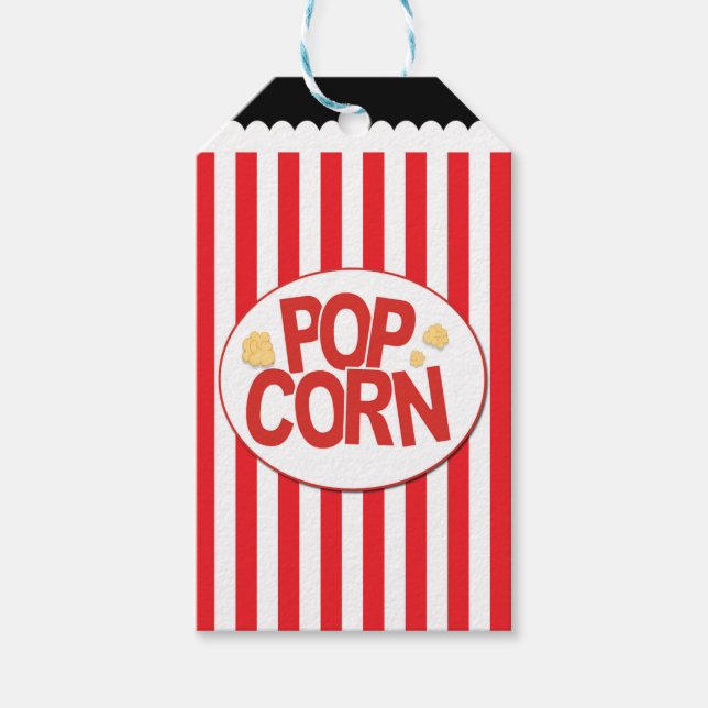 Popcorn röd och vit randig filmfest presentetikett (Framsidan)