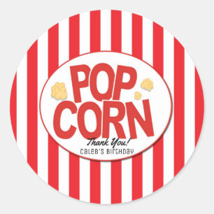 Popcorn röd-vitrandig present till biofest runt klistermärke