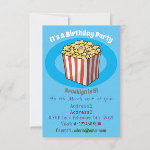 Popcorn-tecknad, illustration inbjudningar